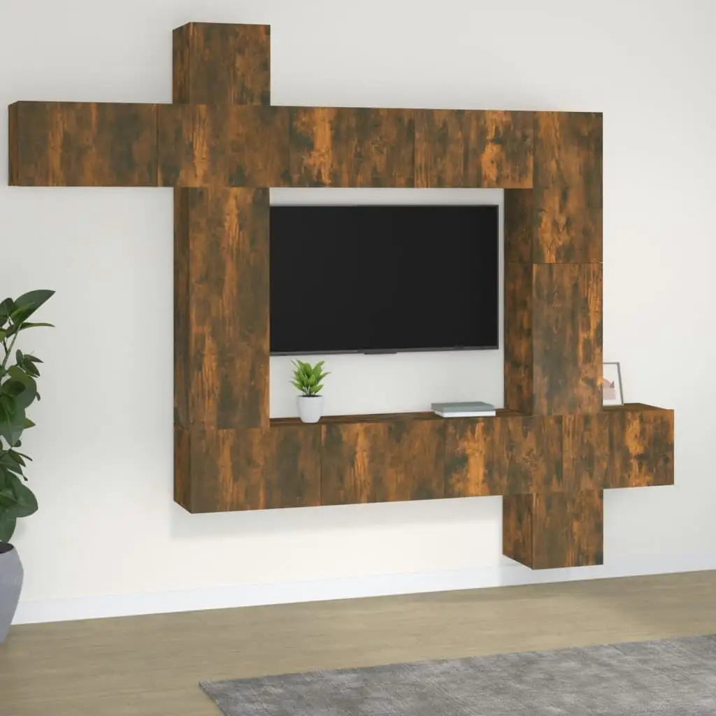 9-Piece Smoked Oak TV Cabinet Set - Durable Engineered Wood Furniture for Living Room