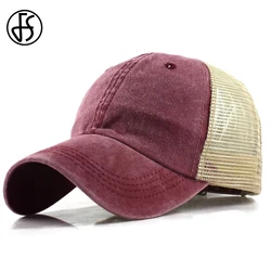 FS Vintage Wine Red Summer Mesh Trucker Hat Breathable Street Baseball Cap For Men Women Snapback Hip Hop Caps Bone Masculino