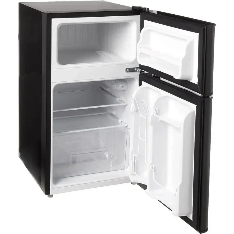 QWRCA - 2-Door - Compact Refrigerator/Freezer - Reversible Doors - Adjustable Thermostat - 3.2 Cu. Ft. -Black,