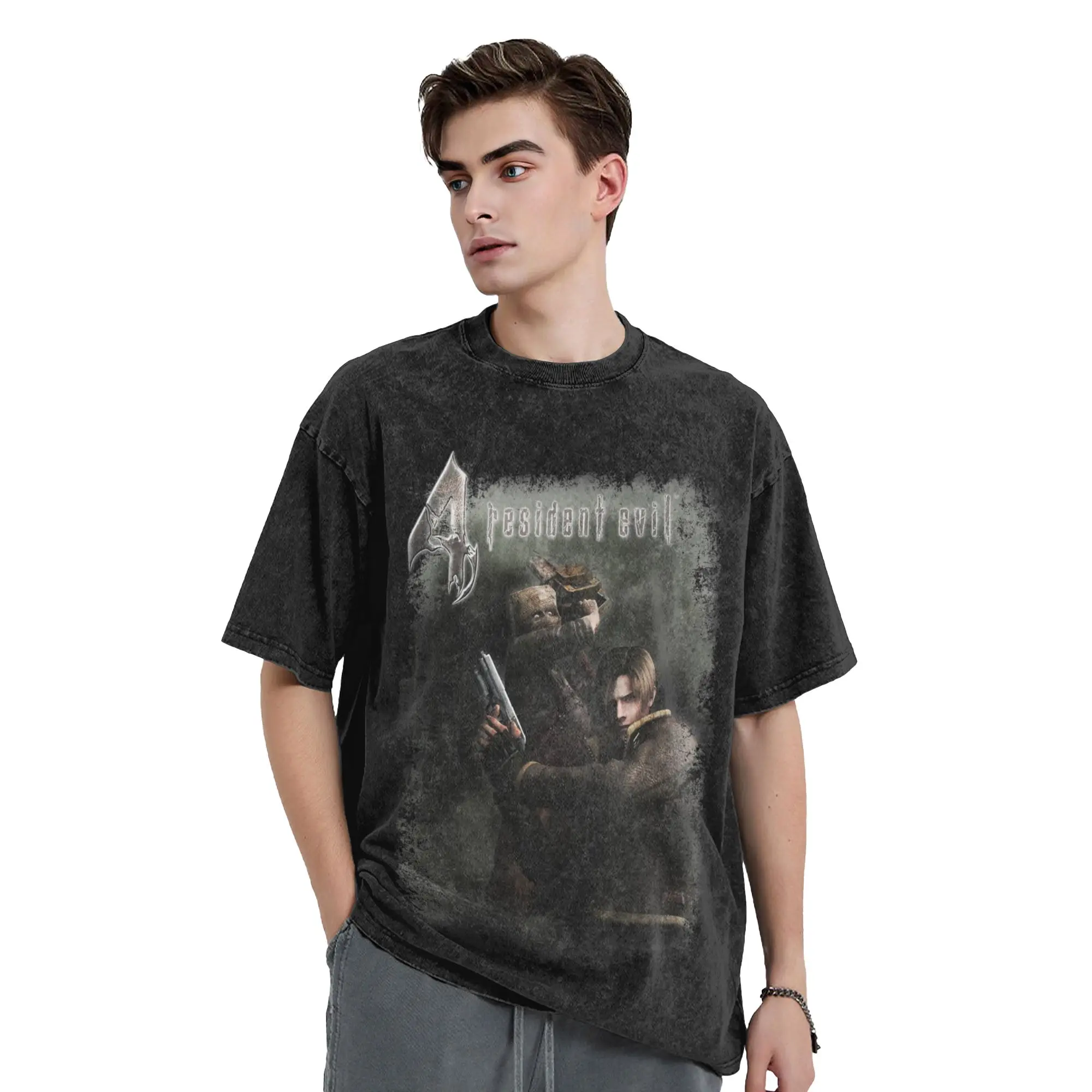 Couple T-Shirt Resident Evil 4 2005 Washed T-Shirts Leisure  Summer Tees Awesome Print Casual Clothes Gift