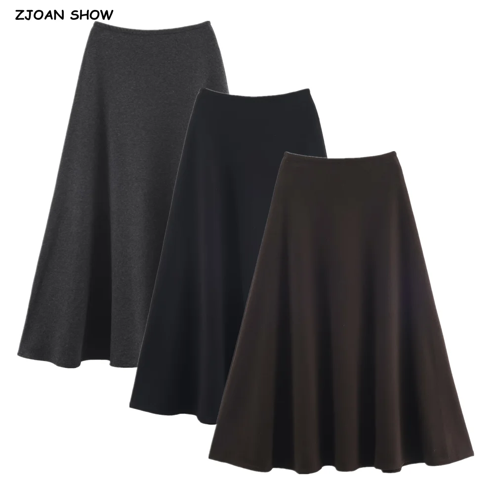 

3 цвета, осень-зима 2022, винтажная шерстяная юбка трапециевидной формы на подкладке, женские эластичные длинные юбки миди с высокой талией Femme Sakers Coffee