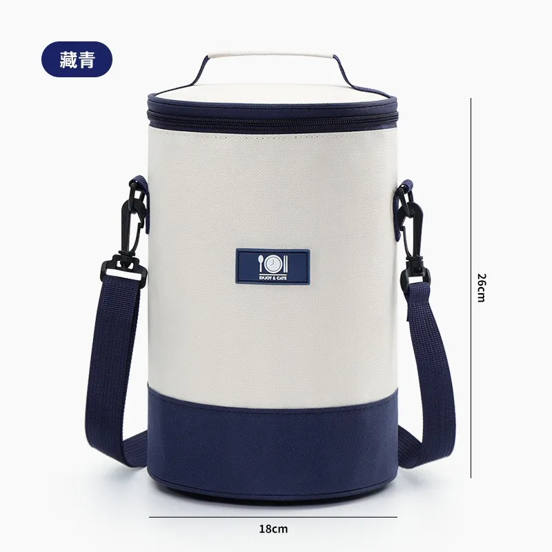 Oxford Cloth Bento Bag Student Lunch Box Handbag Thickened Round Aluminum Foil Outdoor Insulated Thermal Cylinder Meal Bag for O