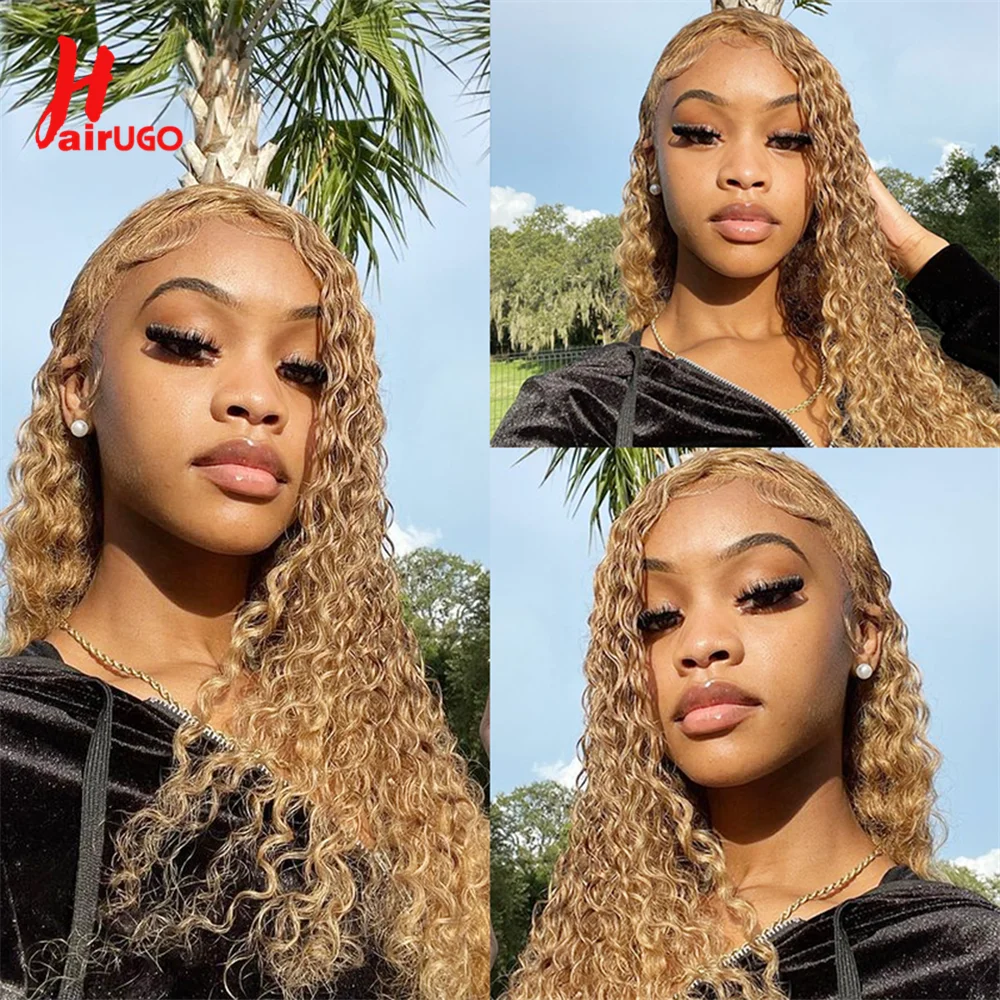 #27 Jerry Curly 13*4 Lace Front Human Hair Wigs Honey Blonde 13x4 Lace Front Wigs Remy Curly 4x4 Lace Closure Wigs Transparent