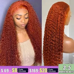 13x6 13x4 Orange Ginger Deep Wave Remy Lace Front Colored Curly Lace Frontal Human Hair Wigs For Women Human Hair Wig