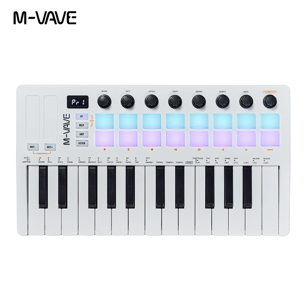 M-VAVE SMK-25 II 25 Key Bluetooth MIDI Keyboard Controller with 16 RGB Pads, Rechargeable Wireless Synthesizer for Music Product