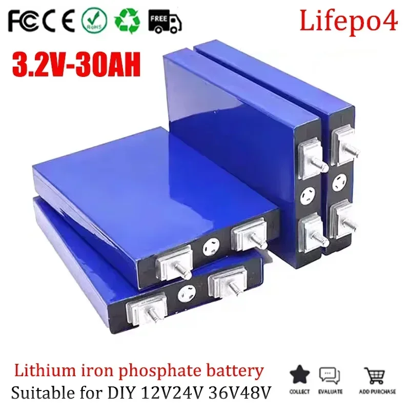 

LiFePO4 Battery Lithium Iron Phosphate 3.2V 30Ah Suitable for DIY12V24V36V48V Motorcycle Electric Vehicle Solar UPS Power Supply