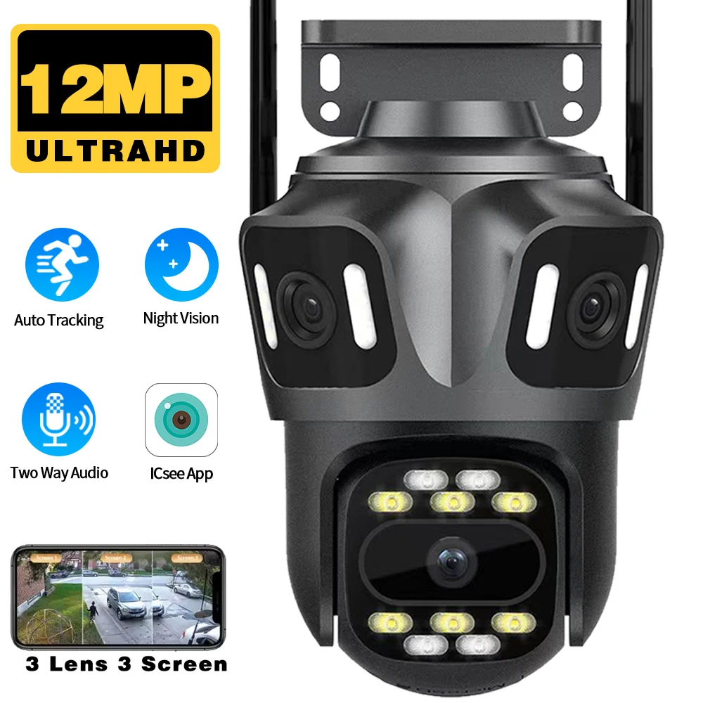 

Outdoor Three-lens 6K12MP WiFi Camera Outdoor Three-screen Automatic Tracking Security PTZ CCTV Video Surveillance ICSEE/XMEYE