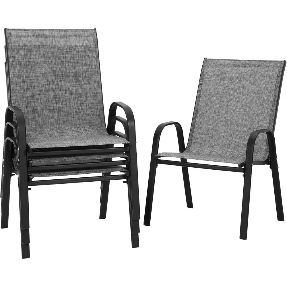 

4-Piece Stackable Outdoor Dining Chairs, Weather-Resistant Textilene, Lightweight with Armrests, Supports 330Lbs, Ideal for Pati