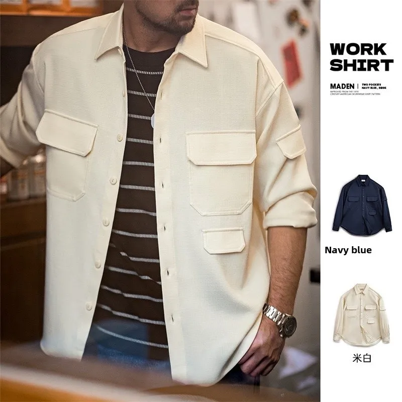 

Maden Casual American Sle Long Sve irt Loose Fit Collared ket Detail Men's Outerwear Anti-Wrinkle No-Iron Autumn