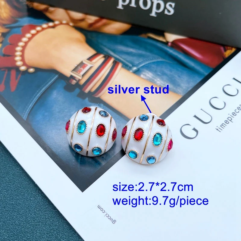 Colorful Round Stud Earrings Enamel Brincos Statement Oil Painting Jewelry For Women