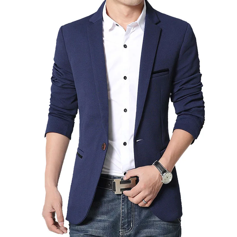 Men's Casual Blazer Jacket Slim Fit Sports Coat Business Suit Work Office Jackets One Button Masculino Clothing Vetement Homme