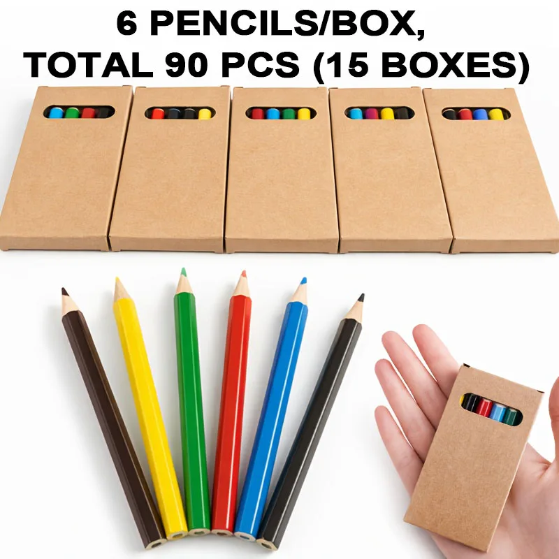12 Boxes (Total of 72 Pieces) of 6-Color Short Mini Colored Pencils, Art Drawing Tools, Student Art Class Doodle Cards, Hand-Drawn Stationery Set, Travel Drawing, Office, Back-To-School Season Supplies