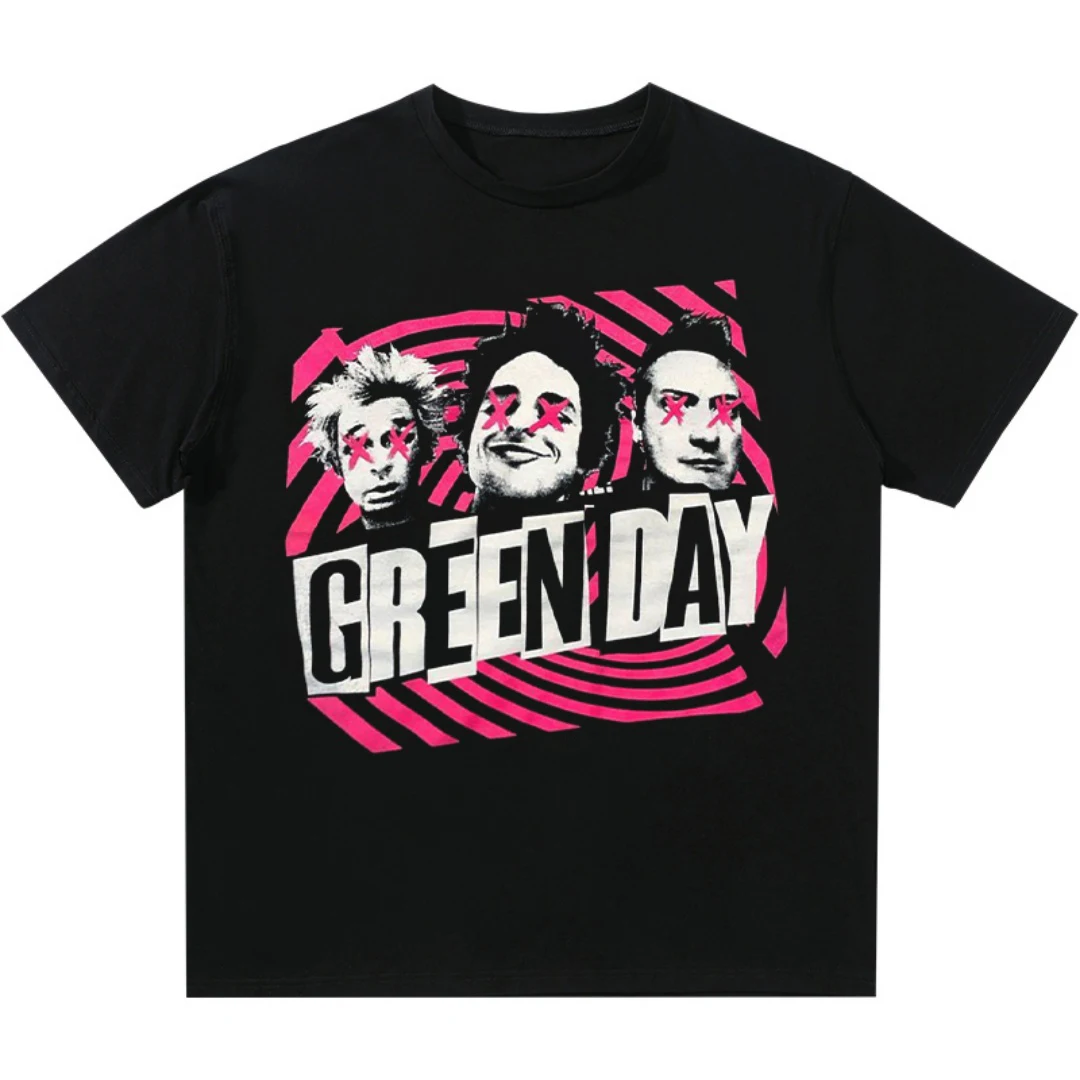 Greenday الفرقة الأمريكية الرجعية شارع العليا تي شيرت الخريف الرياضة القطن الخالص تي شيرت رجالي ملابس الأطفال المحملة Y2k امرأة
