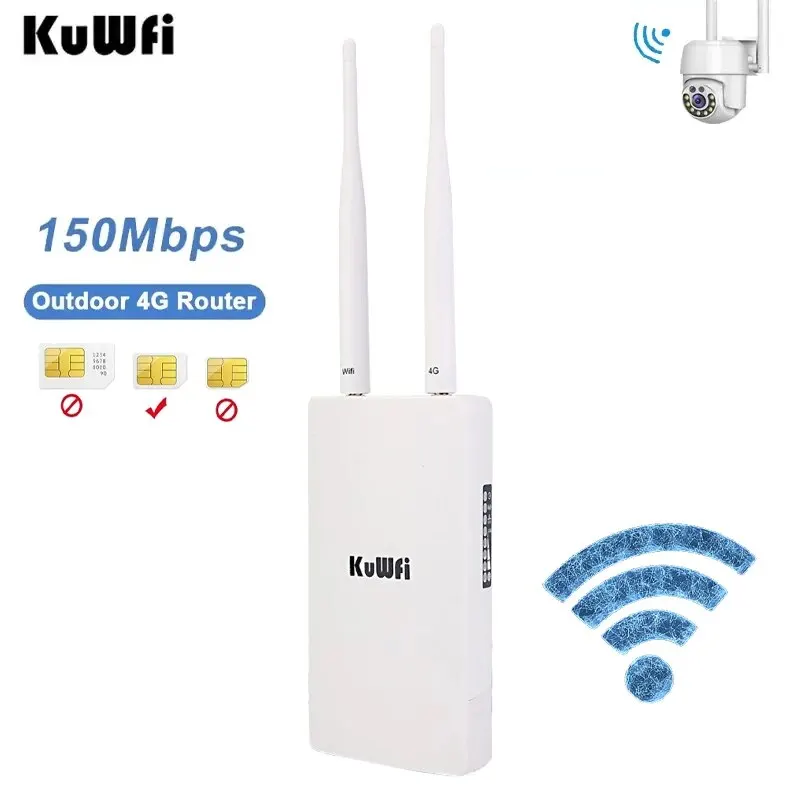 KuWFi Outdoor 4G CPE Wifi Router 150Mbps Wireless Wifi Router with Sim Card Slot All Weather Wifi Booster Extender for IP Camera