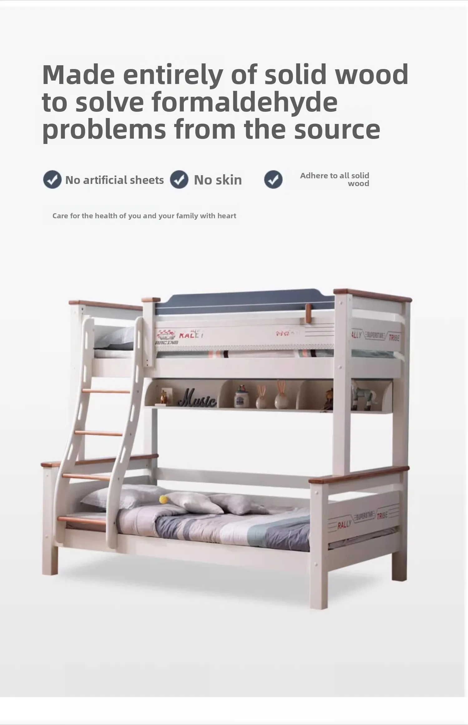 All solid wood blue and white children's bed, parent-child upper and lower beds, two bunk beds, mother-child beds