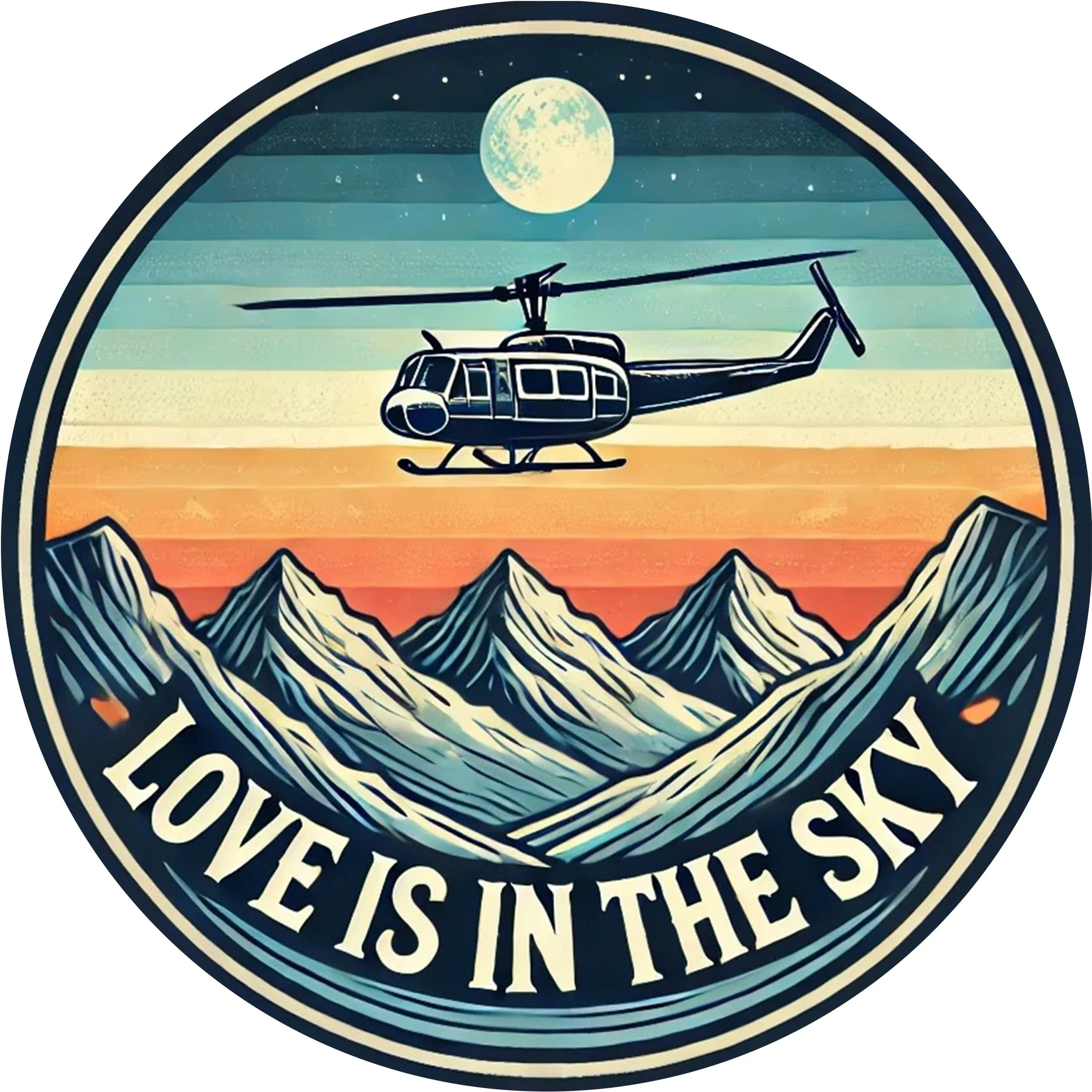 2D Flat, 1pc Vintage Helicopter & Mountain Aviation-Themed Metal Wall Art Sign -  Round Iron Helicopter Gift  Easy Install