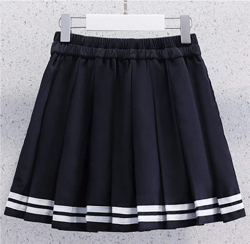 Summer Girls Suit Korean Style Sailor Collar Stripe Short Sleeve+Pleated Skirt 2Pcs Suits Jk Uniform Skirt Outfits for Girl