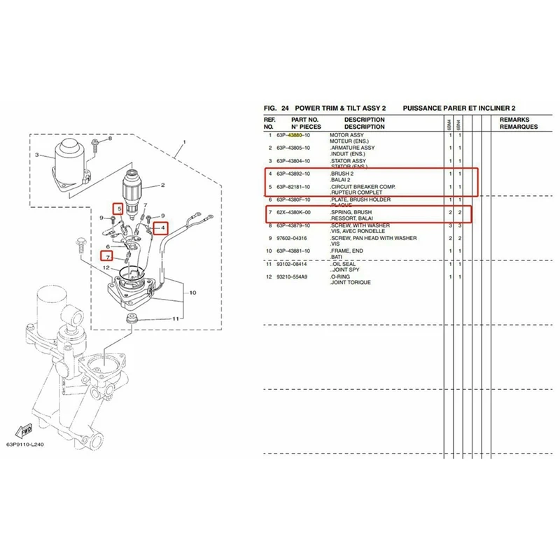 2X 63P-82181 Carbon Brush Set For Yamaha Outboard Motor 2T & 4T 115HP 150HP Trim Tilt Motor 62X-4386K 63P-43892-10