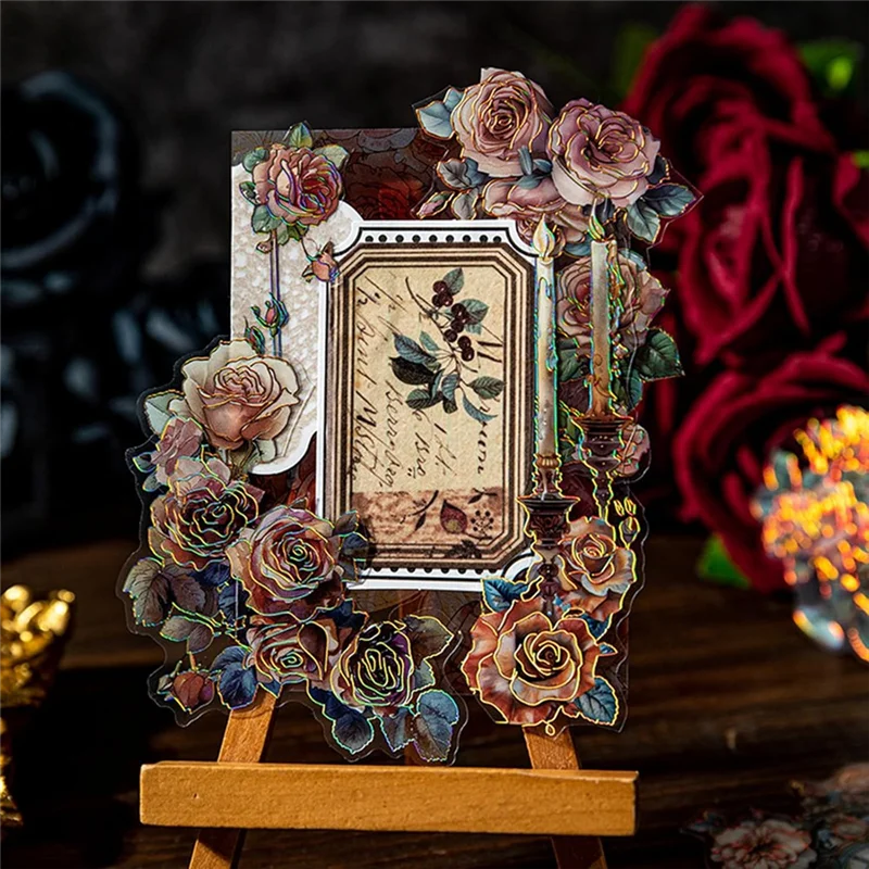 80 PCS Vintage Sticker Pack -Gorgeous Flowers Roses Stickers Clocks, Windowsills, Books, Candles - DIY Craft Supplies-AA26