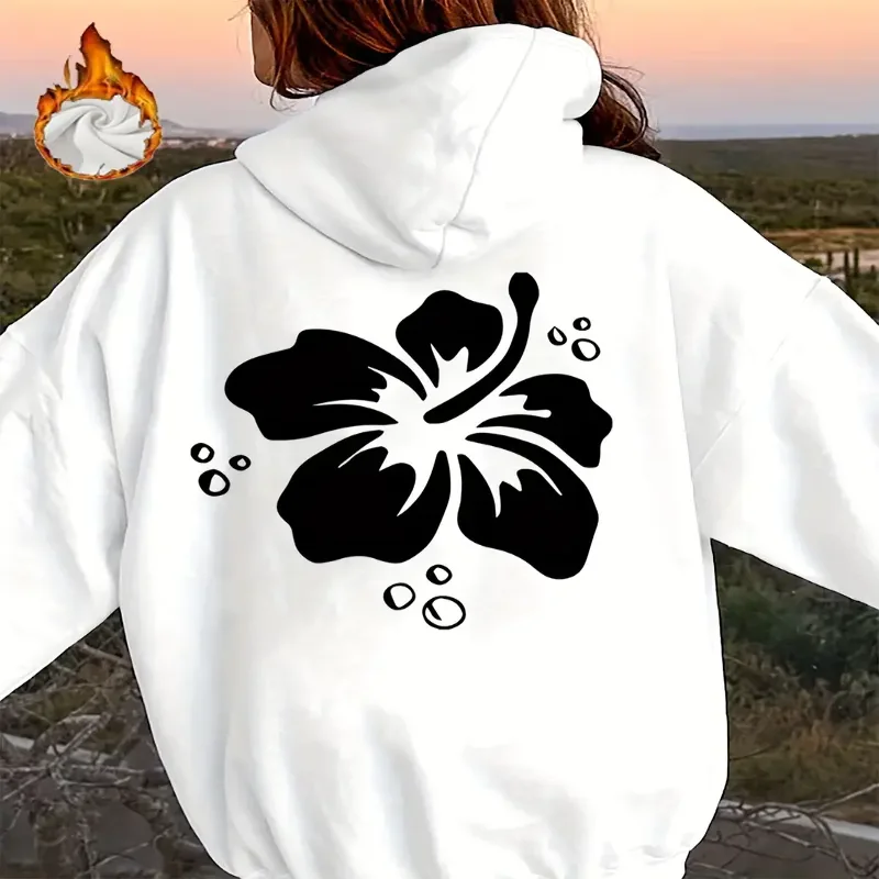 

Шикарная толстовка больших размеров с цветочным принтом для женщин, повседневная одежда, повседневный пуловер с карманами, мягкий, идеально подходит для осенней и зимней уличной одежды