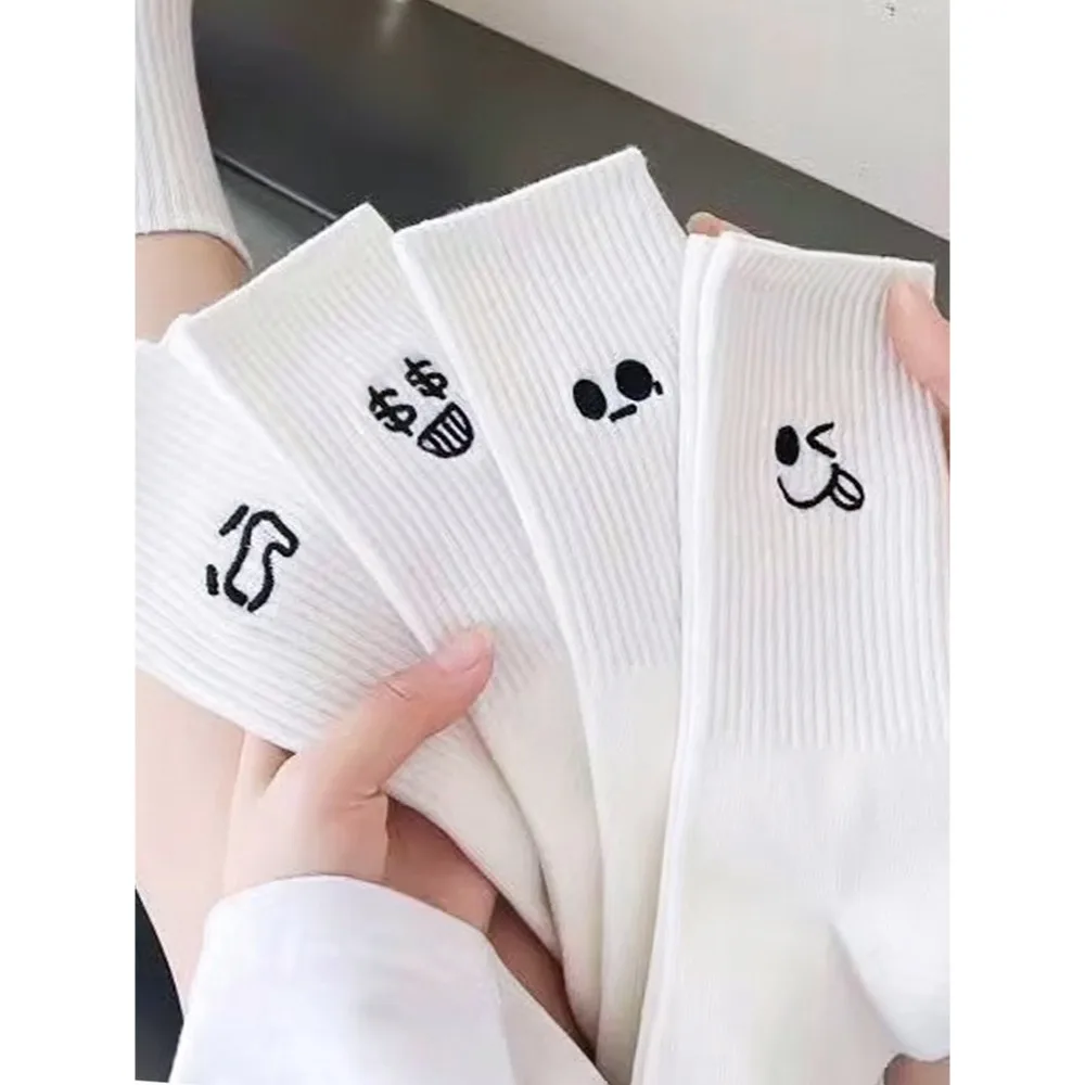 1/5 Pairs Women's socks, pure white socks, fall and winter long socks, thick plush cotton socks, cute emoticon bag socks image 4