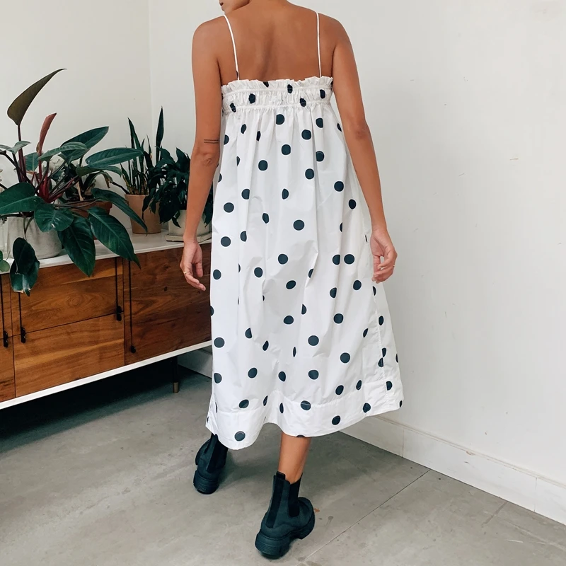 Y2k Polka Dot Maxi Dress Vintage Spaghetti Strap Loose Fit Midi Dress Boho Beach Long Dresses Sundress for Women Going Out