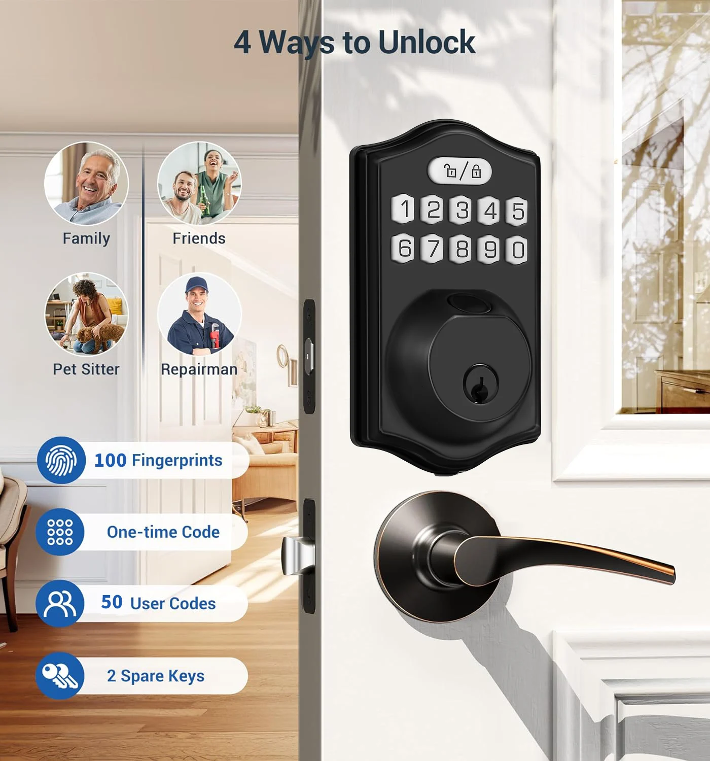 Tuya Smart Deadbolt Lock Keypad Smart Lock Fingerprint Deadbolt with App Keyless Entry for Front Door Security for Home House