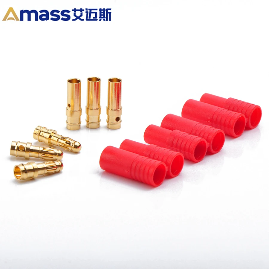 Free Shipping Amass 5/10 Pairs 3.5mm Gold Plated Banana Plug with Plastic Protector Female Male Bullet Sheathed