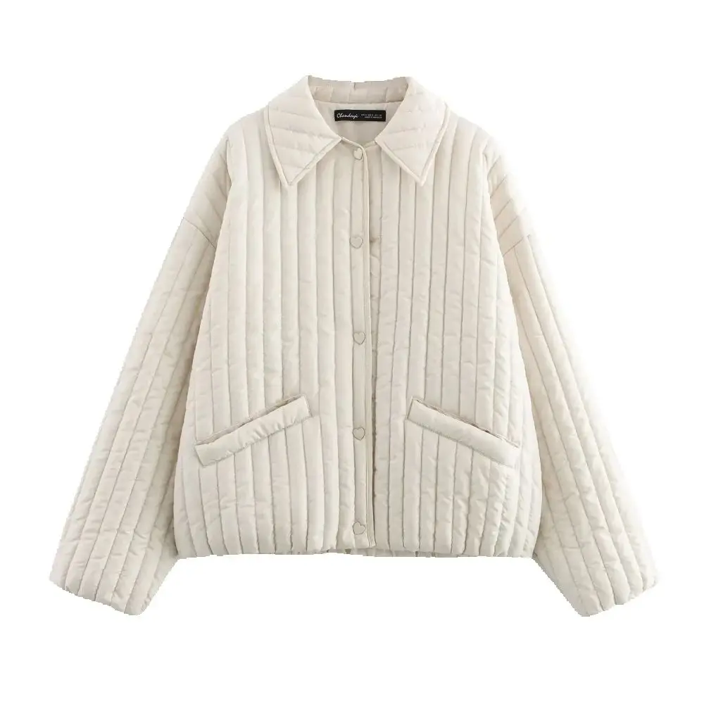 

женский свободный топ с воротником, длинными рукавами и карманом на пуговицах в форме сердца, осенне-зимняя новая хлопковая куртка