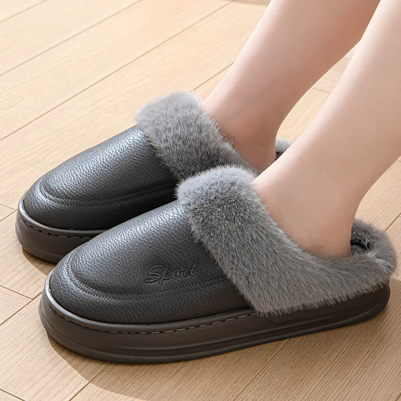 Big Size 50 51 Men Winter Warm Slippers Waterproof Home Bedroom Flats Thick Plush Casual Shoes Indoor Anti-Slip Platform Slides