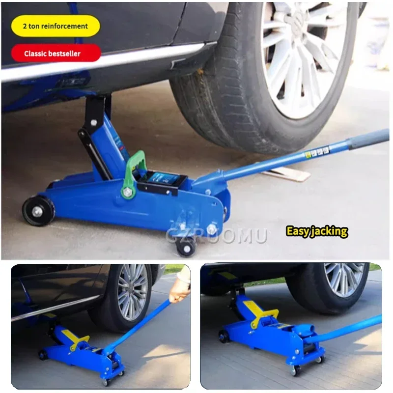 2T Horizontal Car Jack Floor Oil Hydraulic Jack Sedan Minivan Manual Heavy-Duty Pneumatic Low Profile Jack Auto Shop Repair Tool