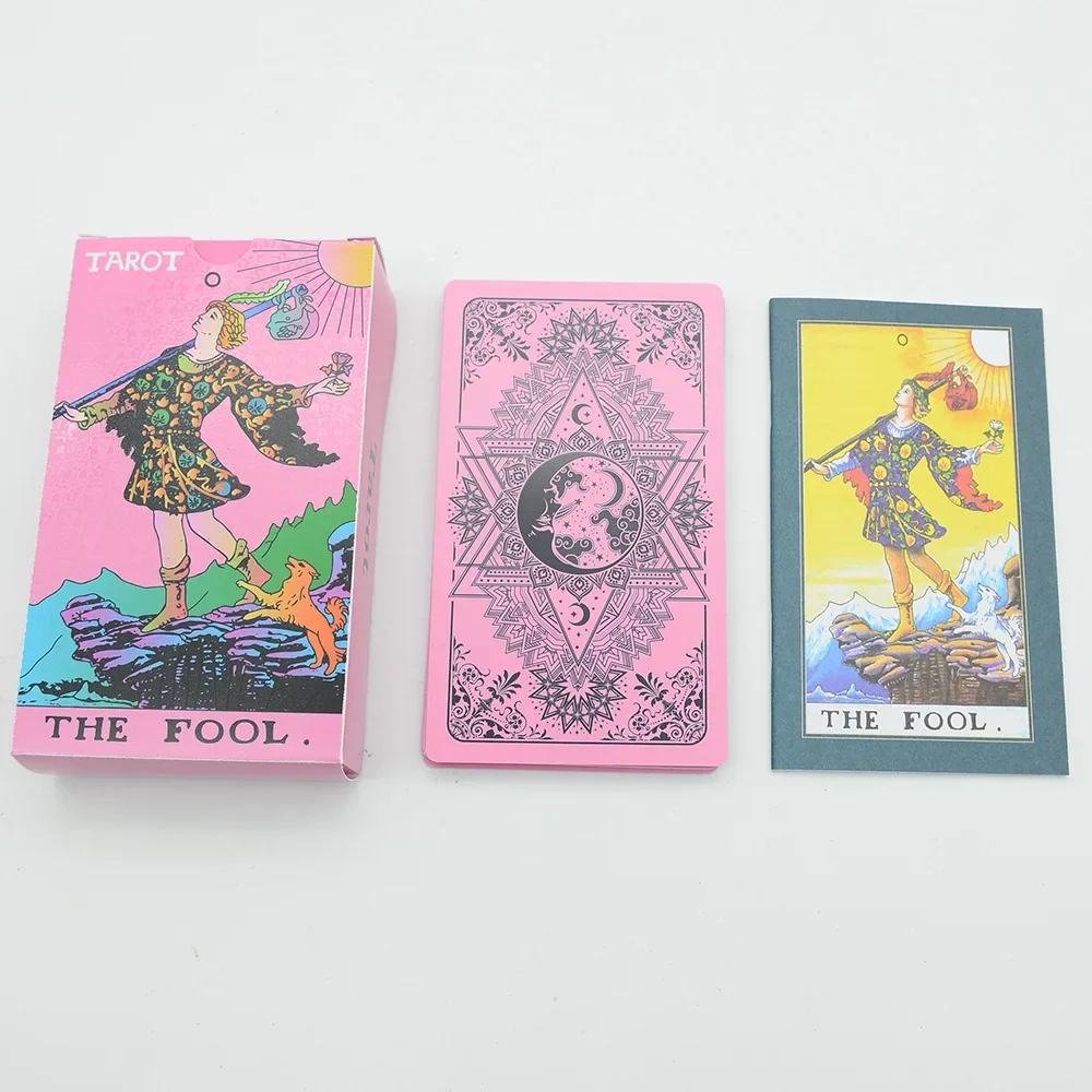 Pink Tarot Cards PVC Wear-resistant Family Board Game Card with Guide Book Mysterious Divination Oracle Cards