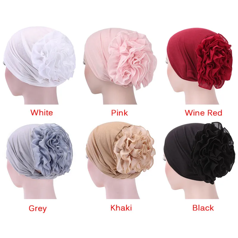 1PC Women Floral Lace Turban Hat India Cap Muslim Hats Hairnet Chemo Cap Flower Bonnet Beanie