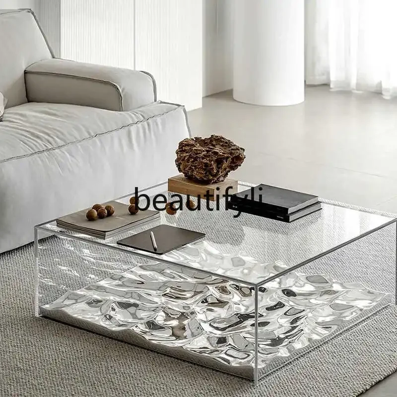 

Living room household coffee table glass tempered ultra-white acrylic water corrugated table