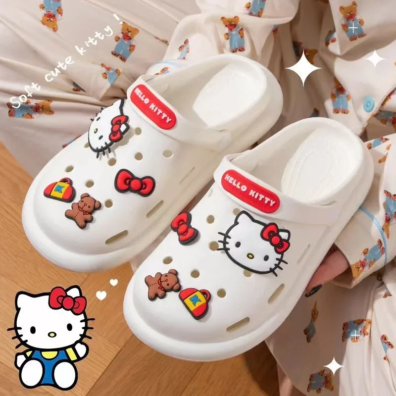 Women Cute Slides Summer Outdoor Sandals Non Slip Cloud Kuromi Hole Shoes Fashion Design Hello Kitty Slippers