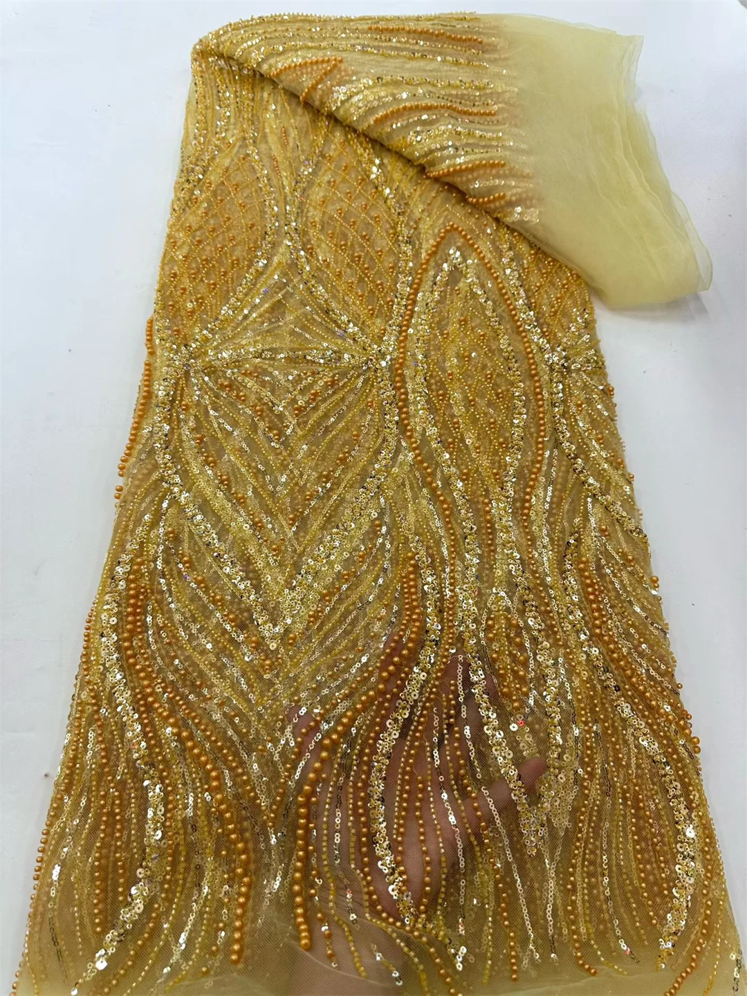 Din Jia-Latest African Lace Fabric, Luxury French Sequins, Mesh Lace Fabric, High-end Handmade Beaded for Wedding, 2026