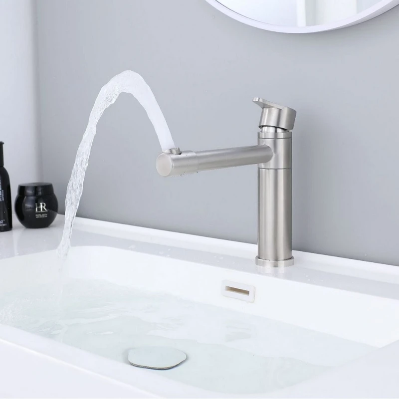 

360 Rotating Bathroom Basin Faucet Vessel Sinks Mixer Vanity Tap Swivel Spout Lengthen Nozzle Deck Mounted Cold Hot Water Tap