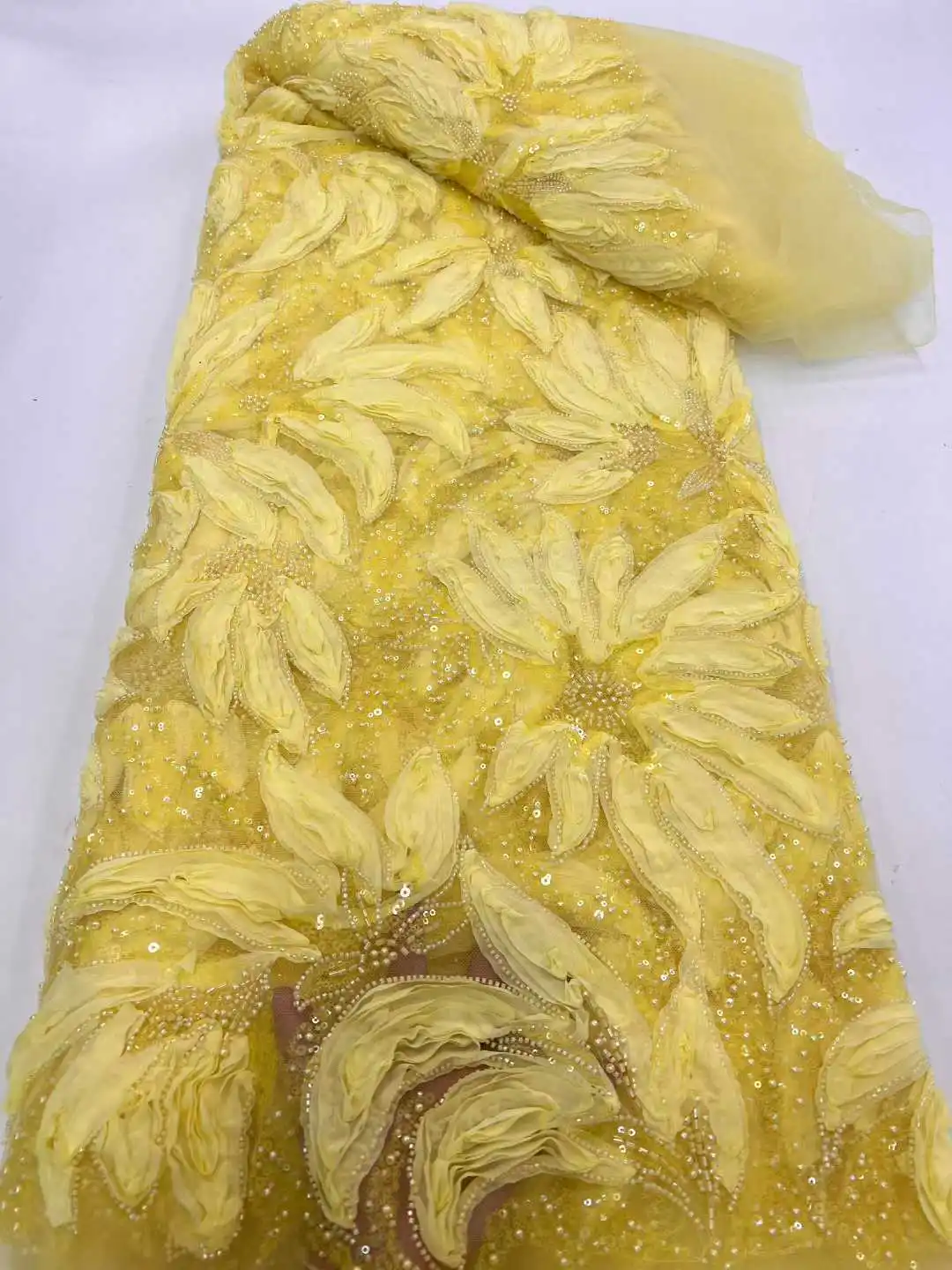 Green Luxury African Sequins Lace Fabric 2026 High Quality French Nigerian Groom Beaded Lace Fabric For Sewing Dress XC6537TY