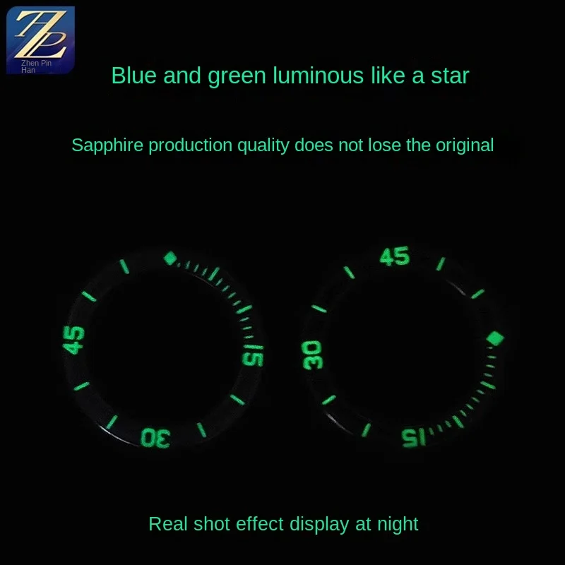 Círculo de escala luminosa negra y azul de 42,7mm para Blancpain Fifty Fathoms serie 5015, esfera de escala de zafiro, anillo exterior, cronógrafo