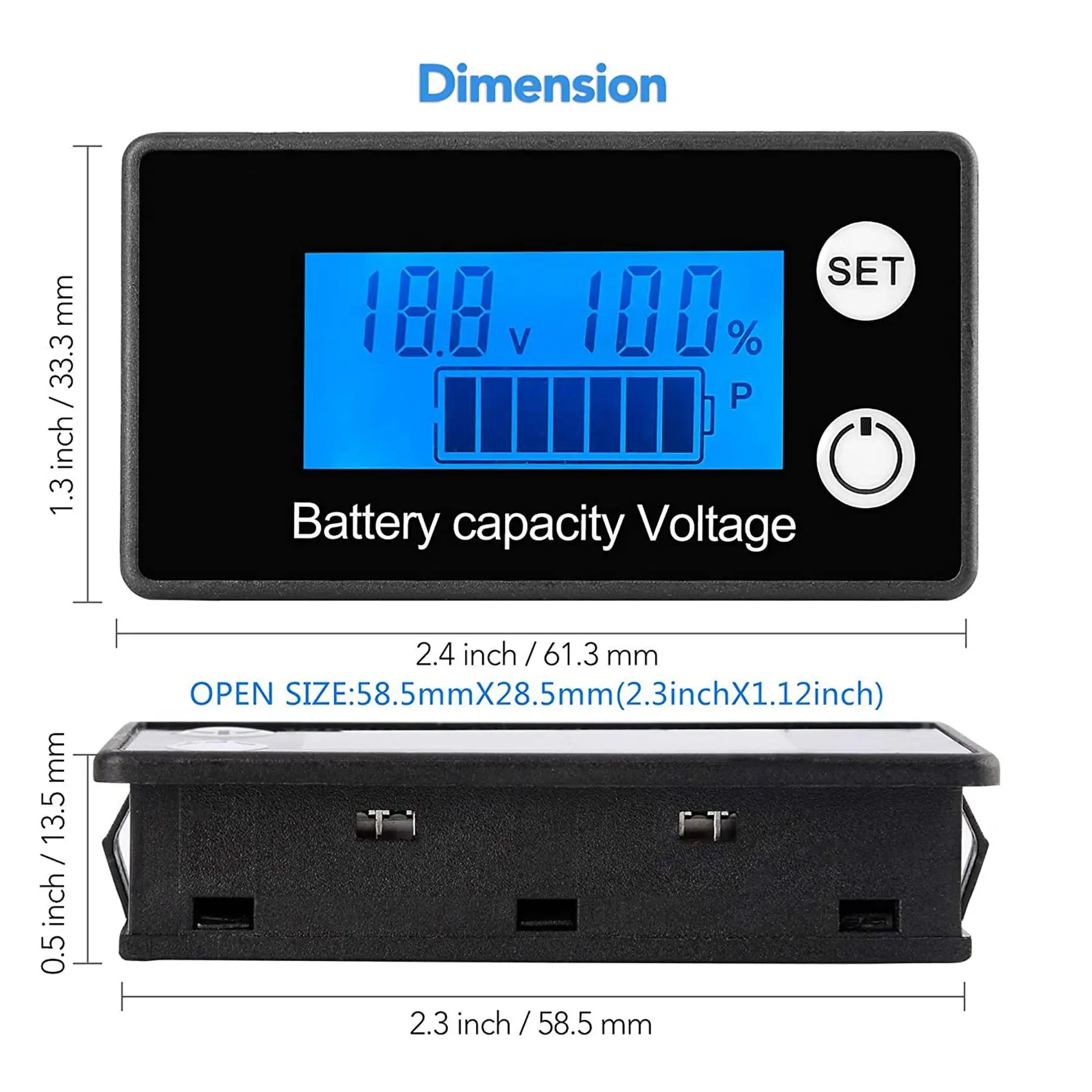 Moniteur de capacité de batterie AAAC-DC 8V-100V, jauge de tension, moniteur avec écran LCD, détecteur de quantité électrique