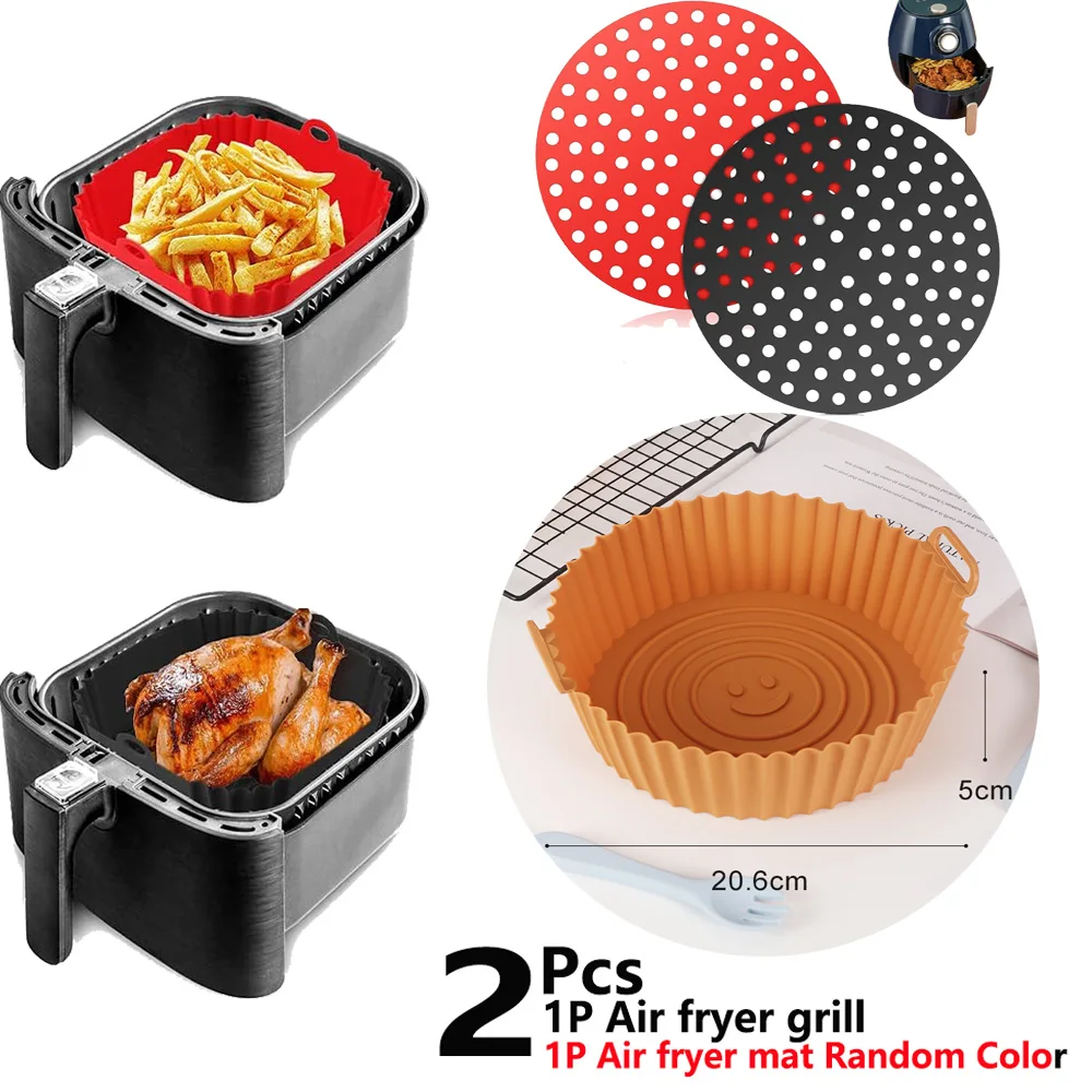 ถาดอบหม้อทอด Air fryer ซิลิโคนแบบใช้ซ้ำได้กะทะย่างตะกร้าใส่ของอบอาหารปลอดภัยเตาอบไมโครเวฟ