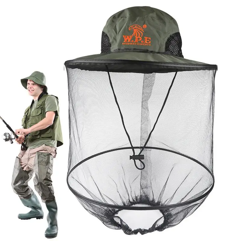 Mosquito Mesh Head Face Protector Net Hat Insect Bugs Proof Mesh Hat Beekeeping Hat Fishing Sun Cap Breathable and Quick Drying