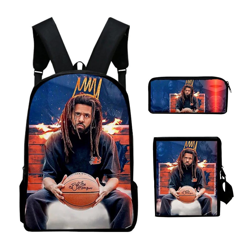 

J Cole Rapper Backpack 3 Pieces Sets Shoulder Bags Unisex Daypack Zipper Bag Unique Pencil Bag