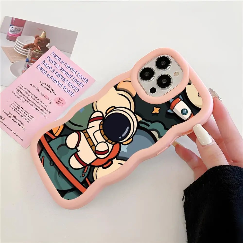 Cartoon Astronaut Phone Case Pink Cute Girls New Wave Corners Macaron For IPhone 16 15 14 13 12 11 X Vivo Samsung Oppo