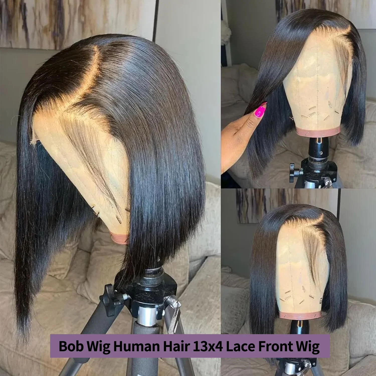 Short Bob Wigs 180 200 Density For Women Human Hair Straight Wig Ready To Go Human Hair Wig Pre Cut Preplucked Lace Air Wig