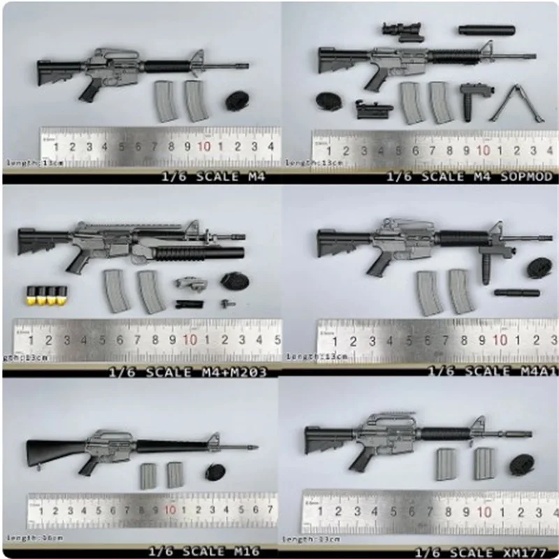 1/6 Soldier Weapon Toy M4 M4A1 M4 SOPMOD M4+M203 XM177 M16 MK12 Not Launchable Model Fit 12'' Action Figures In Stock