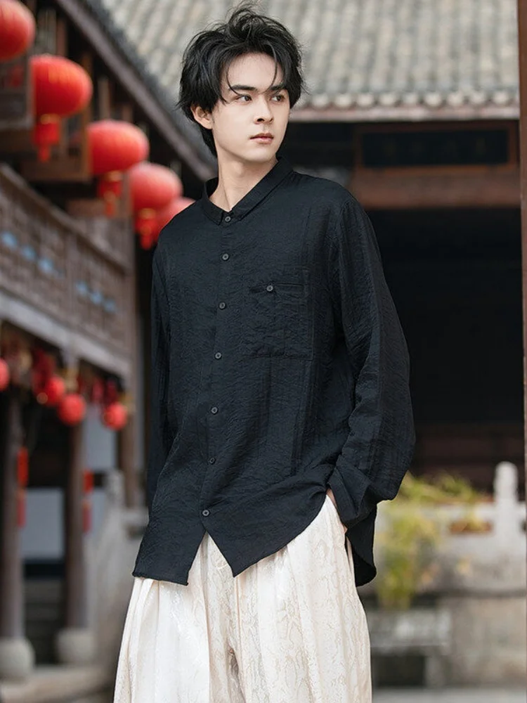 

Mixed Fiber Long Sve Men's irt Cotton Linen Outerwear Sle Spring New Chinese Sle Jaet Faionable Youth Linen ...