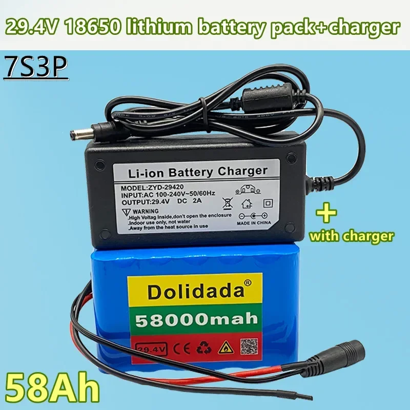 

24V 58Ah 7s3p 18650 battery lithium battery 29.4V 58000mAh electric bicycle moped electric lithium ion Battery pack + 2A Charger