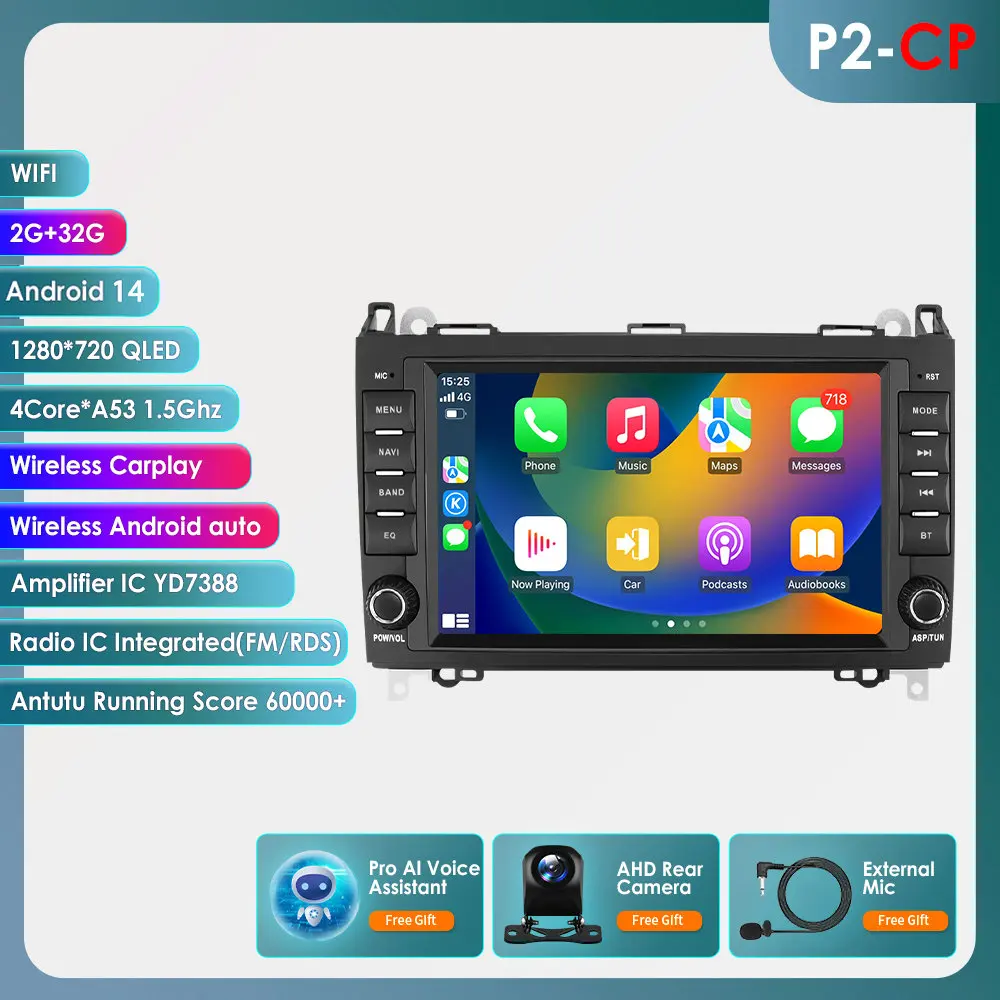 Hizpo 8''Carplay 4G 7862 AI Systemen Android 14 Autoradio voor Mercedes Benz B200 B Klasse W169 W245 Viano Vito W639 Sprinter W906