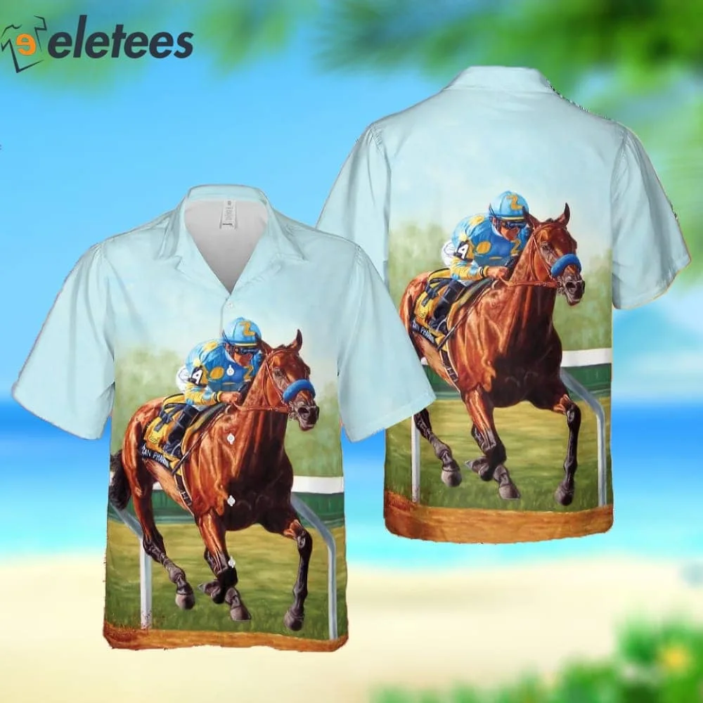 Camisas havaianas estampadas de corrida de cavalos masculina, praia fascinante, manga curta, de botão, casual, verão